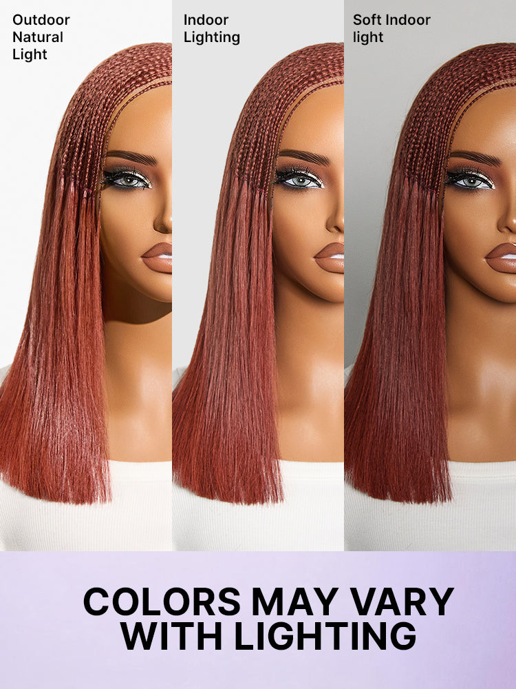Luvme Hair copper red Fulani braids bob wig with 13x4 lace frontal, straight style, pre-cut lace, drawstring cap for easy wear