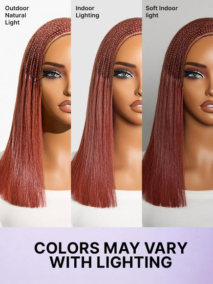 Luvme Hair copper red Fulani braids bob wig with 13x4 lace frontal, straight style, pre-cut lace, drawstring cap for easy wear