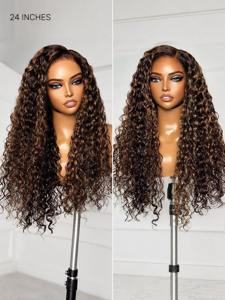 Luvme All-Day Comfort™ Wig PartingMax Brown Highlights Funmi Curly 7x6 Closure HD Lace Glueless Wig Pre Cut Lace-92
