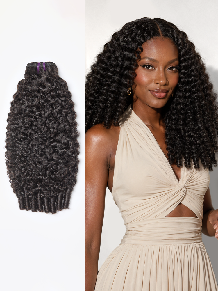 Soft and voluminous Burmese curly human hair bundle by Luvme Hair, showcasing lush, curly texture and natural shine.