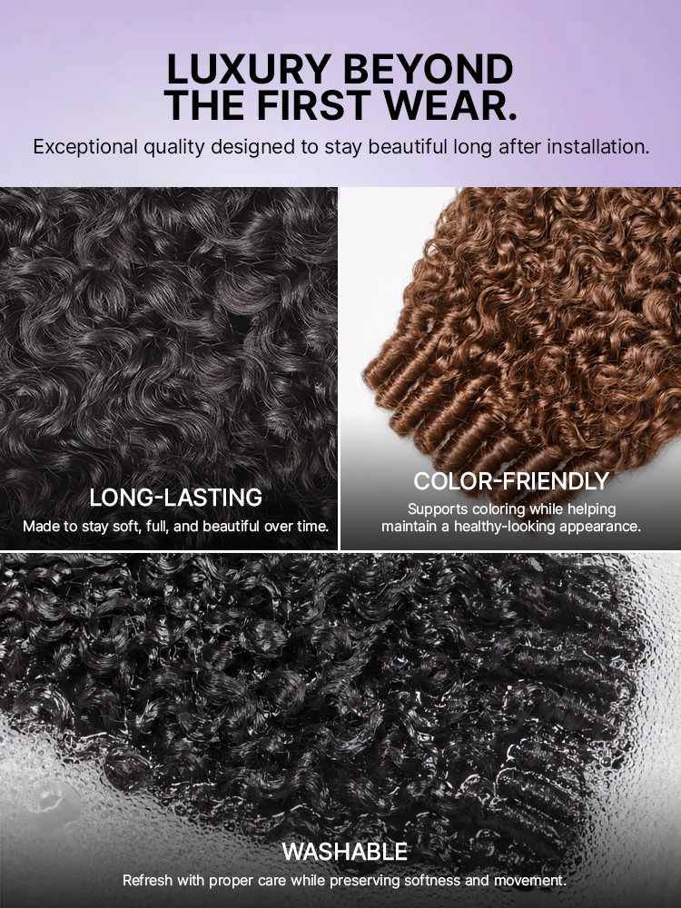 Luvme Hair Burmese curly 100% virgin human hair bundle showcasing soft, voluminous, tightly curled strands.