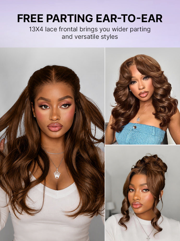 Rich chocolate brown silky straight lace frontal wig with 13x4 pre-cut lace, 180% density, by Luvme Hair.