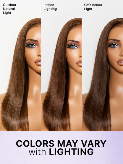 Rich chocolate brown silky straight lace frontal wig with 13x4 pre-cut lace from Luvme Hair, 180% density, glueless, natural-looking style.