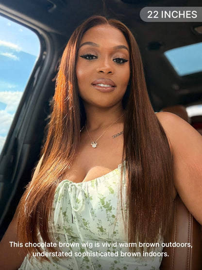 Luvme Hair rich chocolate brown silky straight 13x4 lace frontal wig with pre-cut lace and 180% density