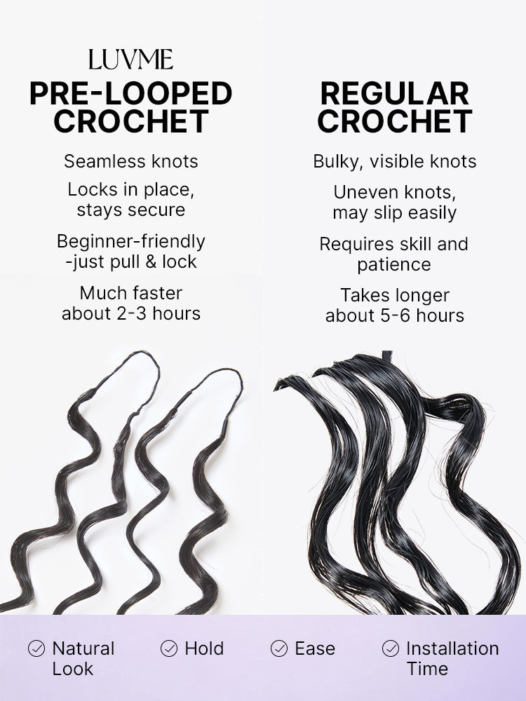 Luvme Hair Miracle Knots Burmese Curly Crochet Hair for boho braids, twists, or Fulani styles with full, soft, pre-looped human hair extensions.
