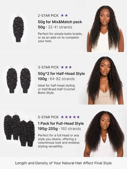 Luvme Hair Miracle Knots Burmese Curly crochet hair extensions for boho braids, full soft pre-looped human hair for protective styling.