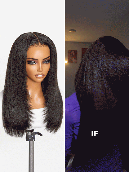Luvme Hair 7x6 HD lace wig featuring 180% density light kinky straight layered body wave with pre-cut glueless closure.