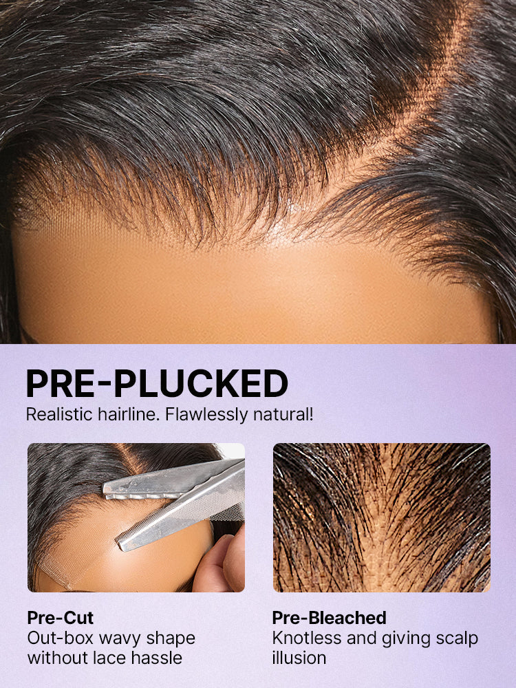 Luvme Hair 7x6 HD lace wig with layered light kinky straight body wave, glueless design, butterfly cut, and pre-cut lace.