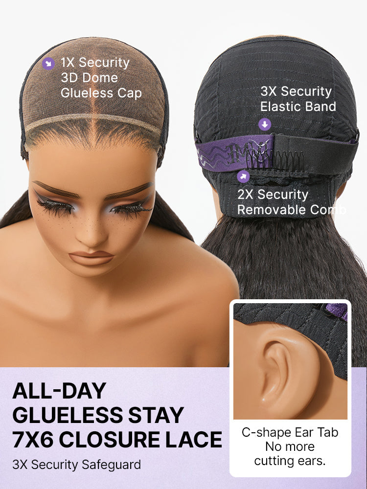 180% Density Light  Kinky Straight Butterfly Cut Layered  Glueless 7x6 Closure HD Lace Wig Pre-Cut Lace-13