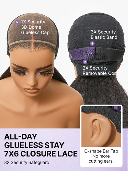 180% Density Light  Kinky Straight Butterfly Cut Layered  Glueless 7x6 Closure HD Lace Wig Pre-Cut Lace-13