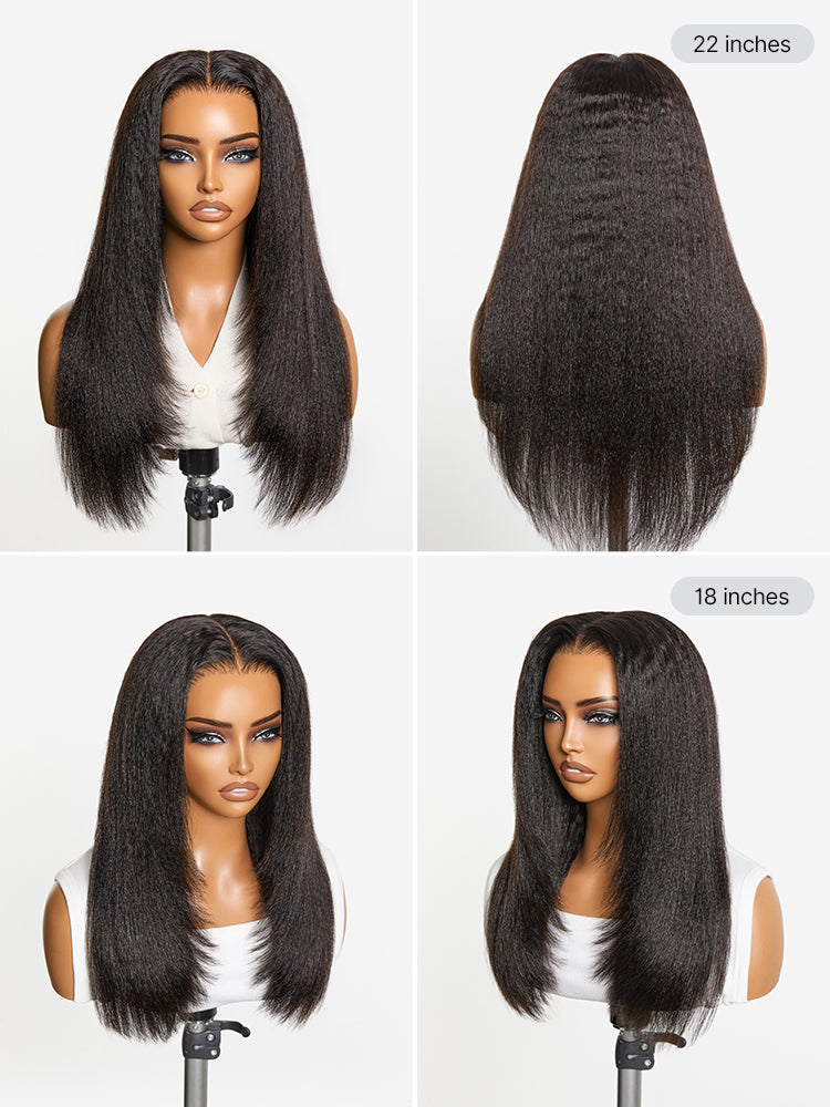 180% Density Light  Kinky Straight Butterfly Cut Layered  Glueless 7x6 Closure HD Lace Wig Pre-Cut Lace-12