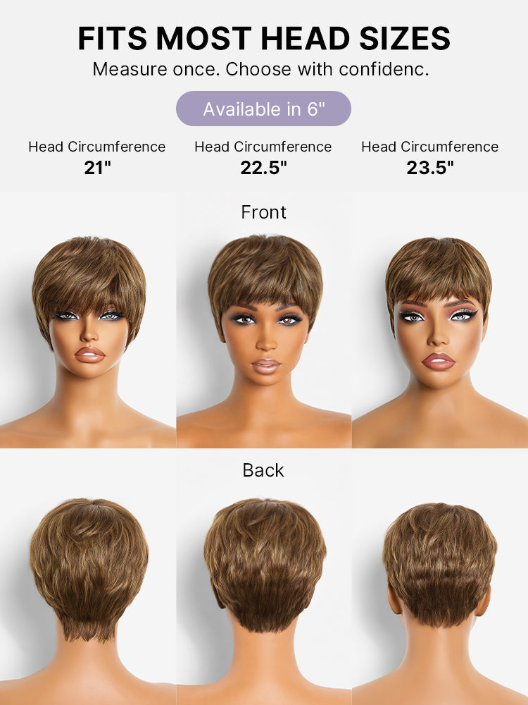 Light blonde short wig with bangs from Luvme Hair, featuring a glueless design, soft skin-like comfort, and easy throw-on style.