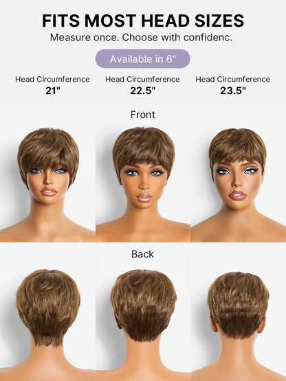 Light blonde short wig with bangs from Luvme Hair, featuring a glueless design, soft skin-like comfort, and easy throw-on style.