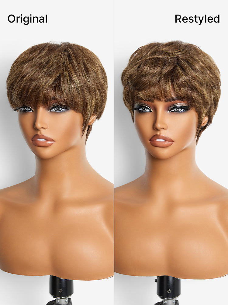 Luvme Hair light blonde short bob wig with bangs, skin-like soft cap, glueless design, ultra comfort, perfect for quick styling.