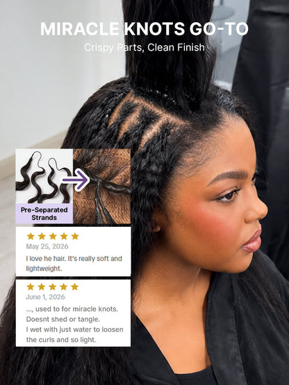 Luvme Hair Miracle Knots crochet hair in kinky straight, lightweight, pre-looped extensions for boho braids and protective styles.
