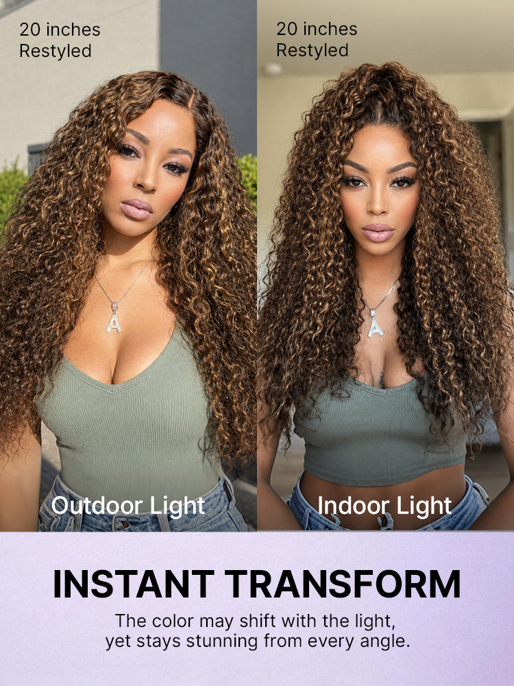 Luvme All-Day Comfort™ Wig PartingMax Brown Highlights Funmi Curly 7x6 Closure HD Lace Glueless Wig Pre Cut Lace-97