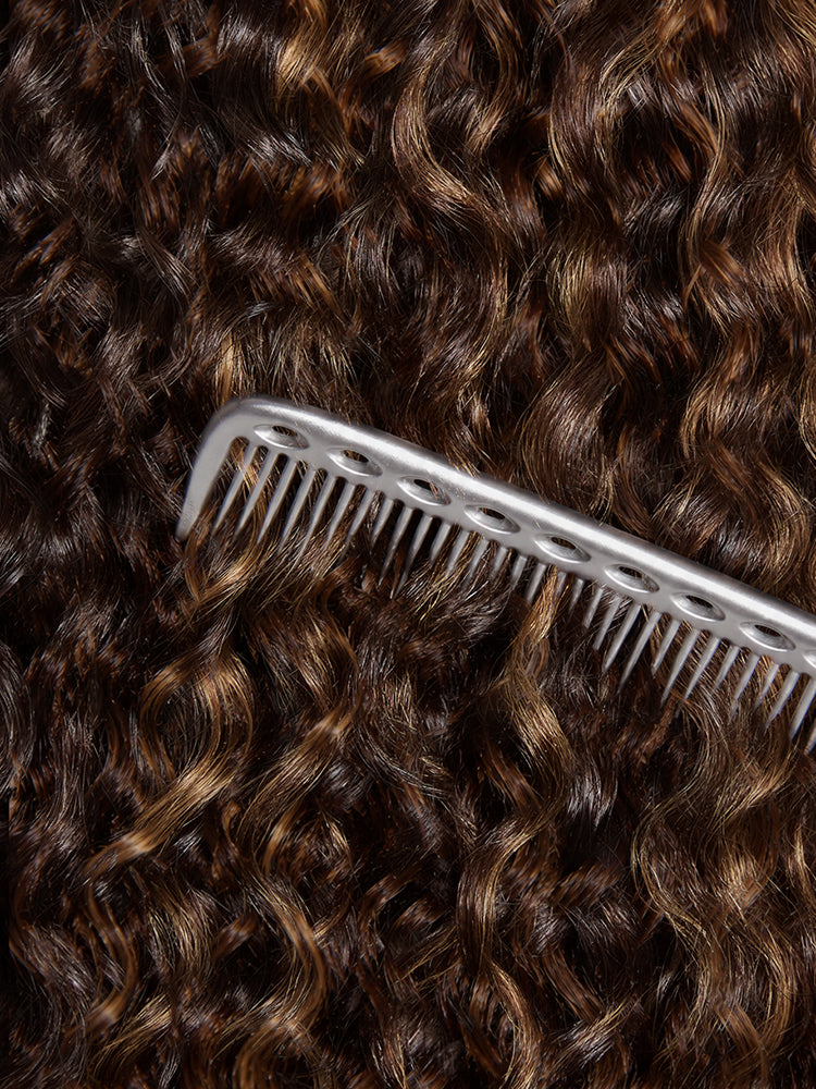Luvme All-Day Comfort™ 7x6 Closure lace wig with natural curl pattern, brown highlights, HD lace, pre-cut, glueless style.
