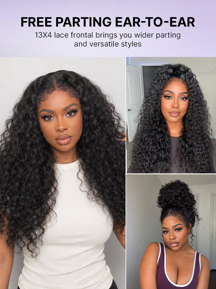 Luvme Hair PreMax 180% density water wave lace frontal wig with 13x4 pre-cut lace, water wave texture, and adjustable drawstring cap