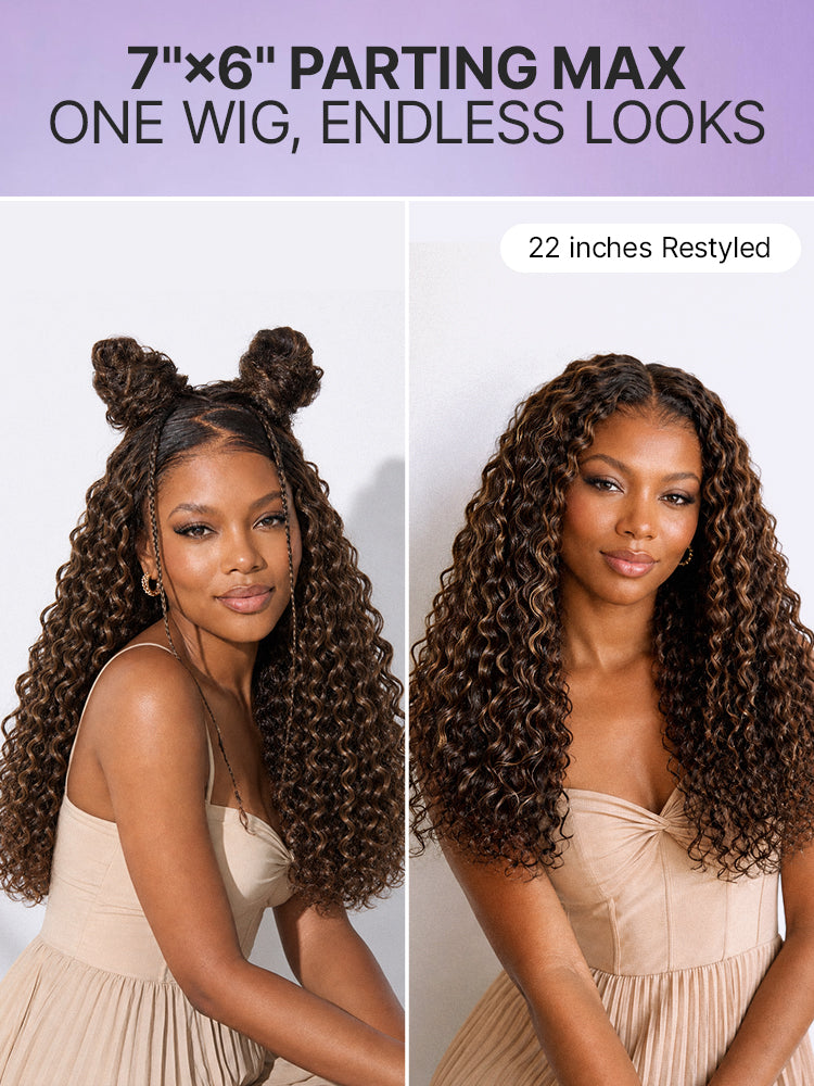 Luvme All-Day Comfort™ Wig PartingMax Brown Highlights Funmi Curly 7x6 Closure HD Lace Glueless Wig Pre Cut Lace-11