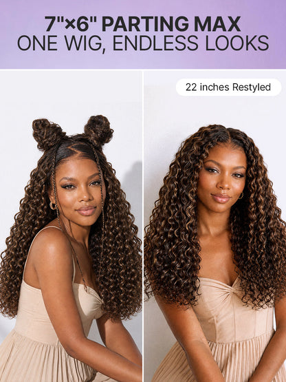 Luvme All-Day Comfort™ Wig PartingMax Brown Highlights Funmi Curly 7x6 Closure HD Lace Glueless Wig Pre Cut Lace-11