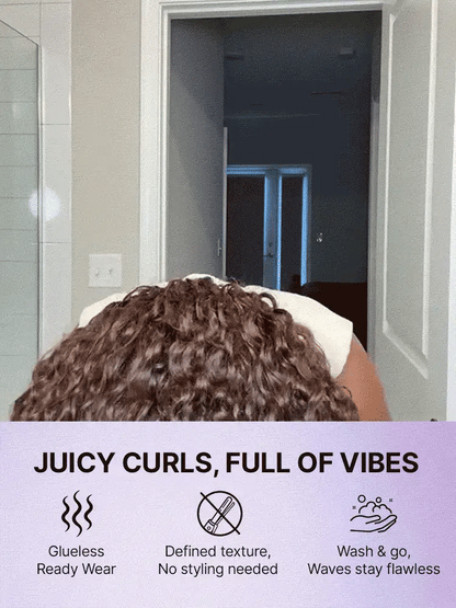 Luvme All-Day Comfort™ Funmi Curly HD lace wig with brown highlights, 7x6 closure, glueless, pre-cut lace, and natural parting