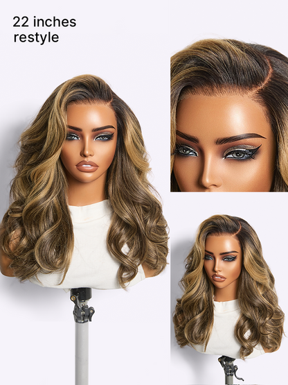 Luvme All-Day Comfort Wig in blonde with highlights, layered yaki straight style, glueless HD lace closure, 7x6 lace front