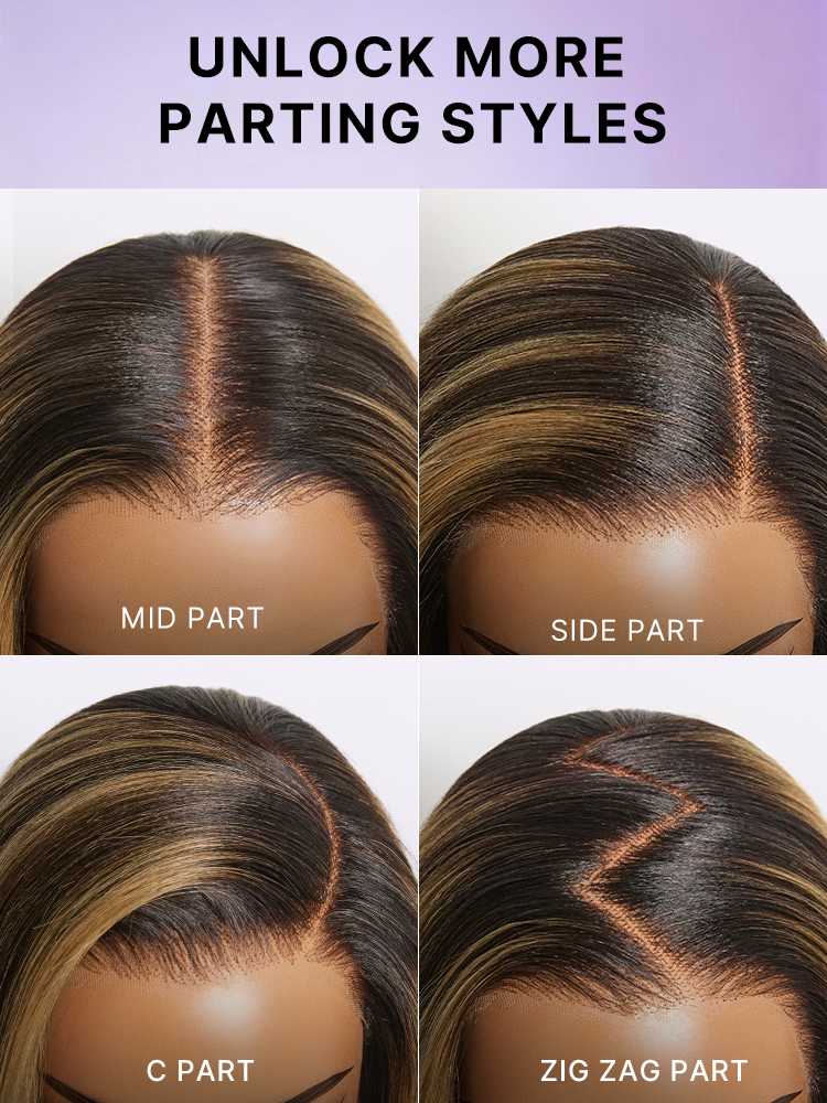 Luvme All-Day Comfort Blonde Highlight Yaki Straight Lace Wig with 7x6 HD lace closure and layered butterfly cut style.