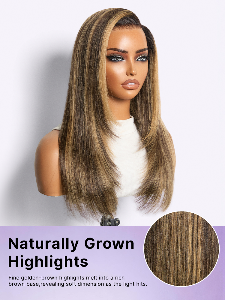 Luvme All-Day Comfort Blonde Highlight Yaki Straight Wig with 7x6 HD Lace Closure and layered butterfly cut style
