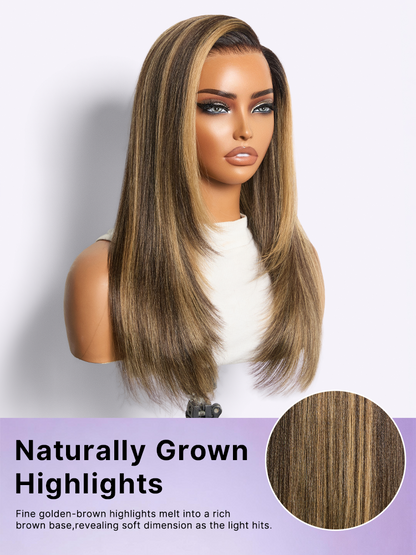 Luvme All-Day Comfort Blonde Highlight Yaki Straight Wig with 7x6 HD Lace Closure and layered butterfly cut style