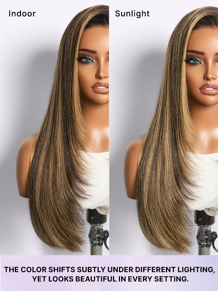 Luvme All-Day Comfort Wig 180% Density Blonde Highlight Butterfly Cut Layered Light Yaki Straight Glueless 7x6 Closure HD Lace Wig Pre-Cut Lace-45