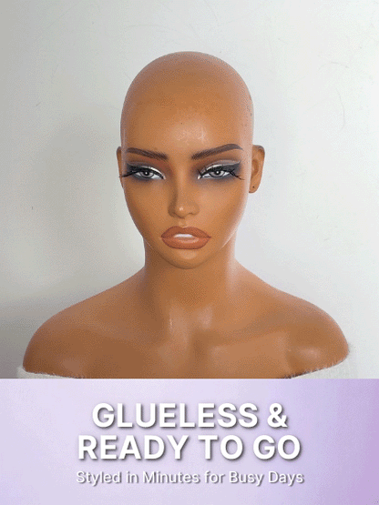 Luvme Hair beginner-friendly kinky curly 200% density lace closure wig with bangs, glueless 5x5 pre-cut lace, all head sizes fit cap.