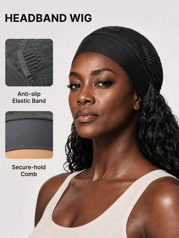 Beginner Friendly Water-Wave Wet and Wavy Headband Wig with Integrated Cooling Silk Headband, Effortless Wet-to-Dry Transformation (Get 2 Free Headbands)-33