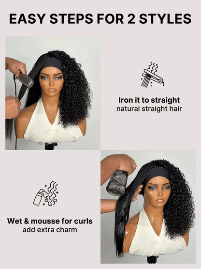 Beginner Friendly Water-Wave Wet and Wavy Headband Wig with Integrated Cooling Silk Headband, Effortless Wet-to-Dry Transformation (Get 2 Free Headbands)-30