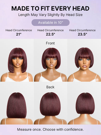 Put On and Go Reddish Purple Layered Cut Yaki Straight Minimalist Lace Bob Wig with Bangs All-Day Comfort Cap-22
