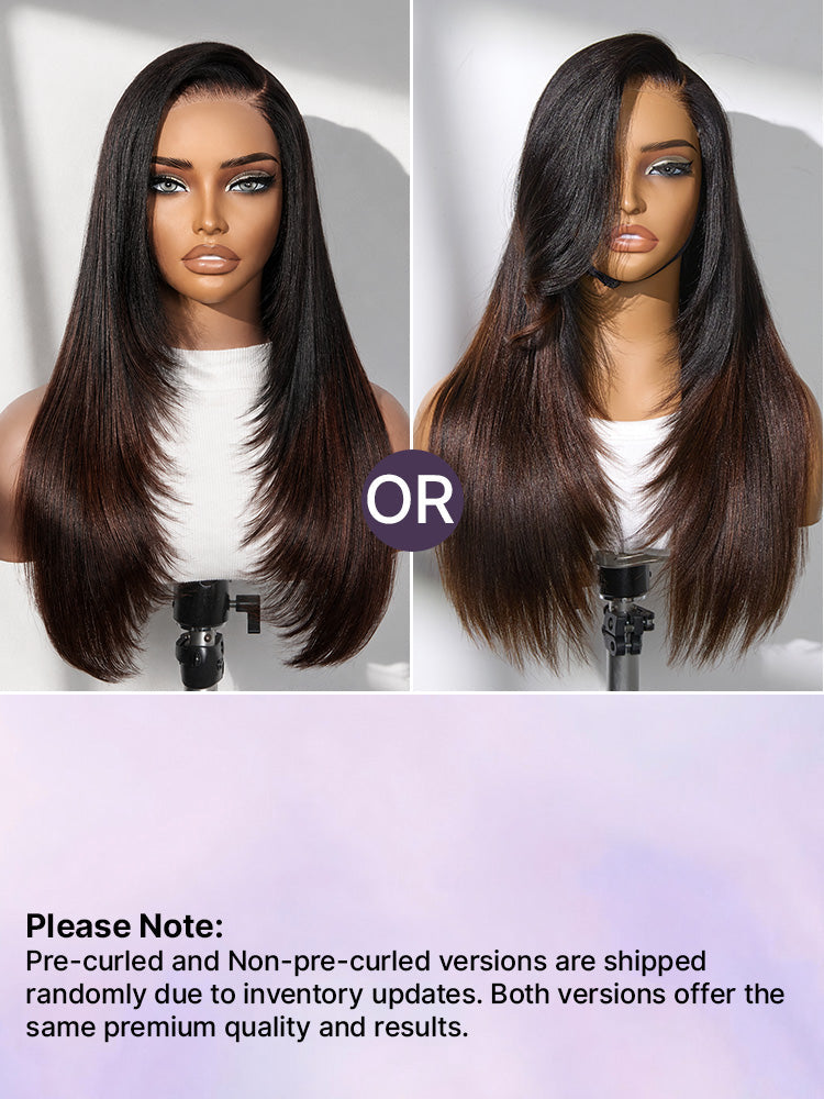 Luvme All-Day Comfort™ wig with ombre brown, layered butterfly cut, straight light yaki texture, glueless 7x6 HD lace closure