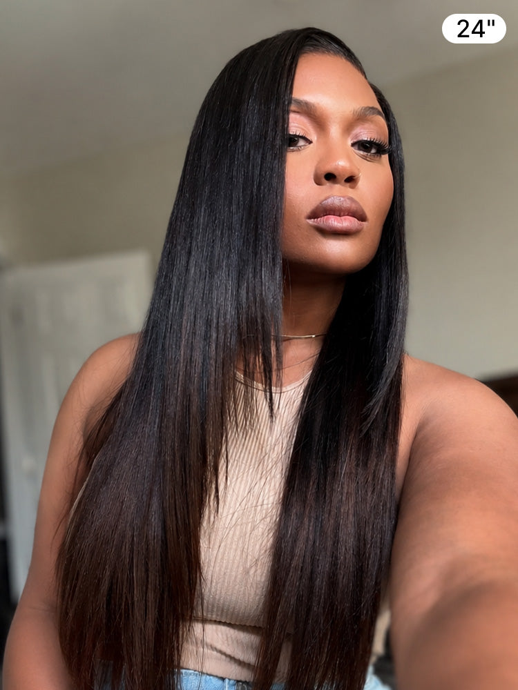 Luvme All-Day Comfort™ wig with ombre brown, layered light yaki straight hair, 7x6 HD lace closure, butterfly cut, glueless style