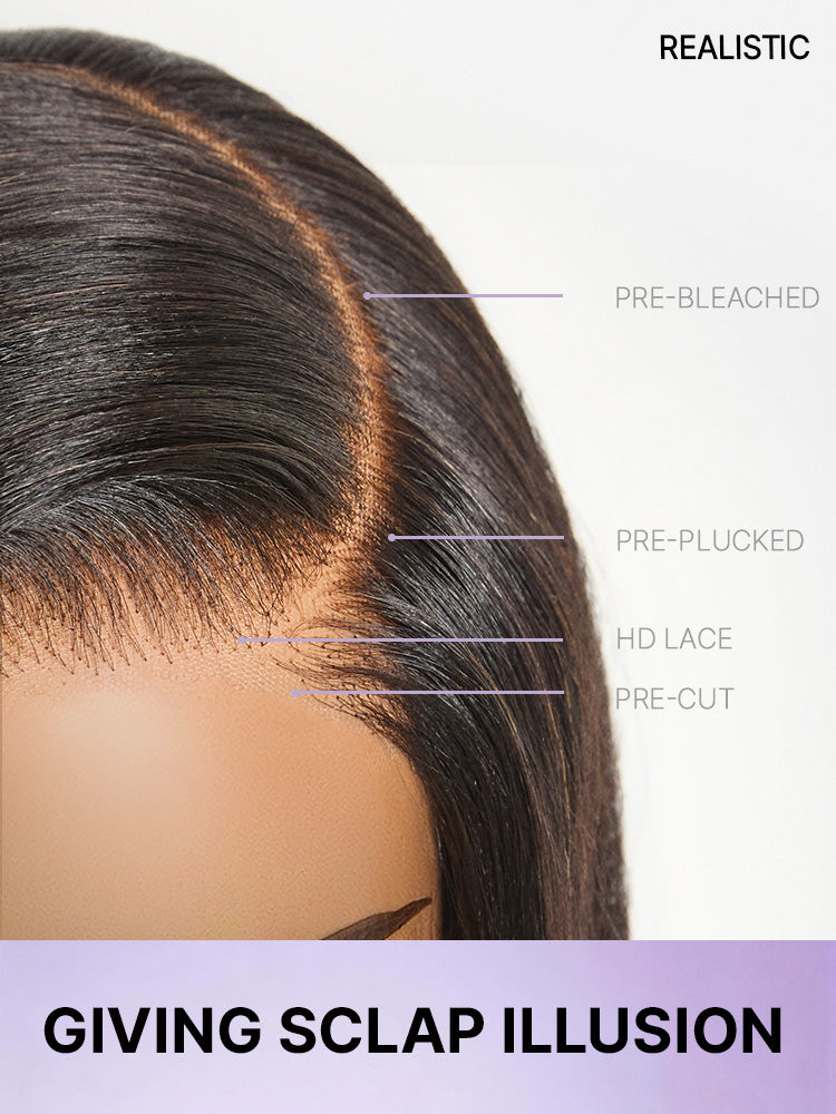 Luvme All-Day Comfort™ wig with ombre brown layered light Yaki straight hair, 7x6 HD lace closure, butterfly cut, glueless style.