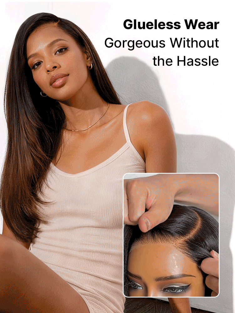Luvme All-Day Comfort™ wig with ombre brown layered light Yaki straight hair, 7x6 HD lace closure, glueless butterfly cut style