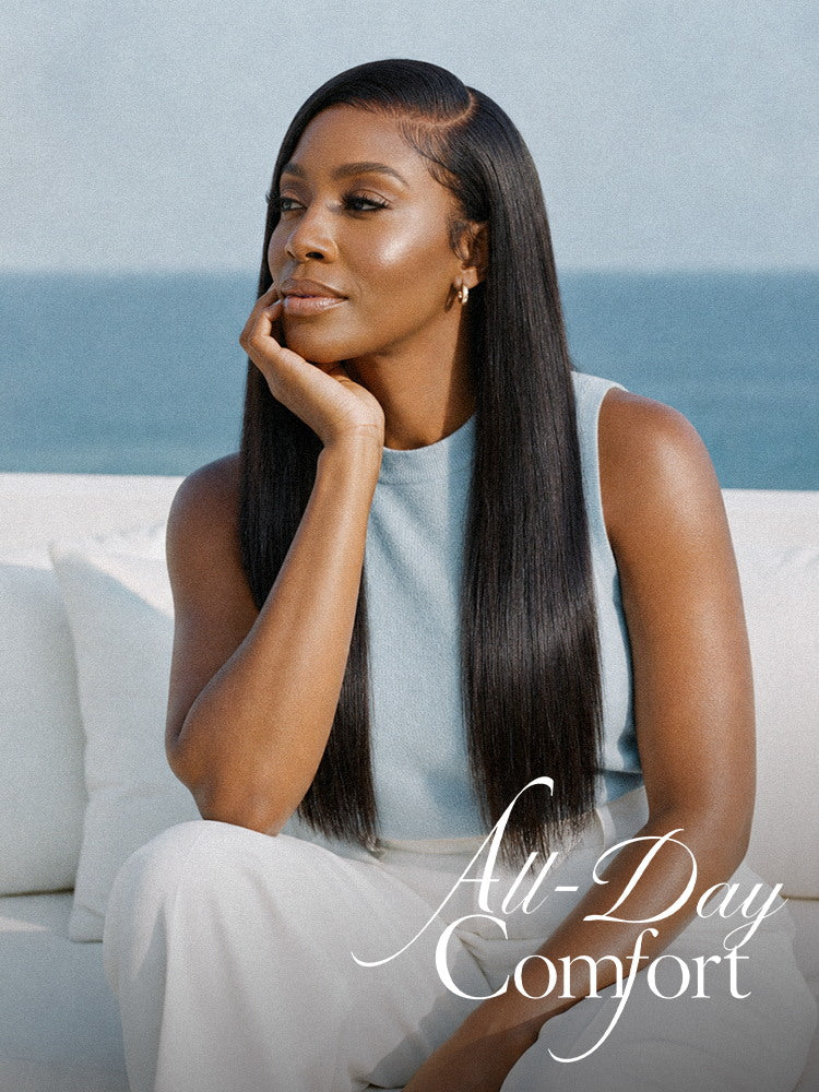 Luvme All-Day Comfort™ bone straight HD lace wig with baby hair, 180% density, 7x6 closure, pre-cut, glueless, natural parting