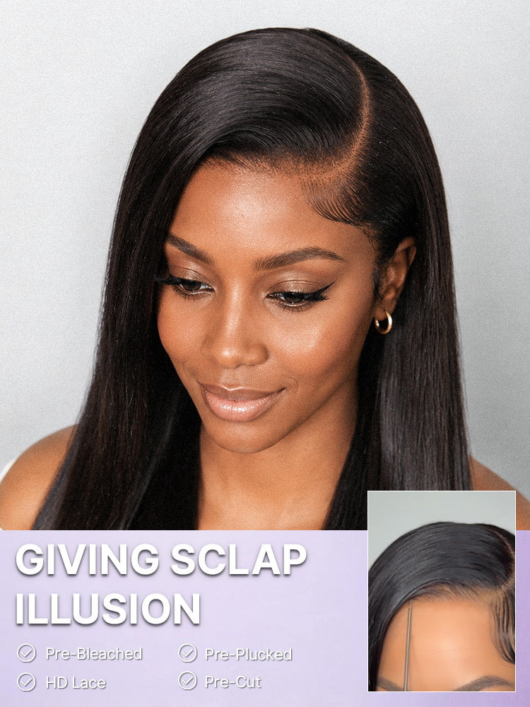 Luvme All-Day Comfort™ bone straight HD lace wig with baby hair, 180% density, 7x6 closure, pre-cut lace, glueless fit.