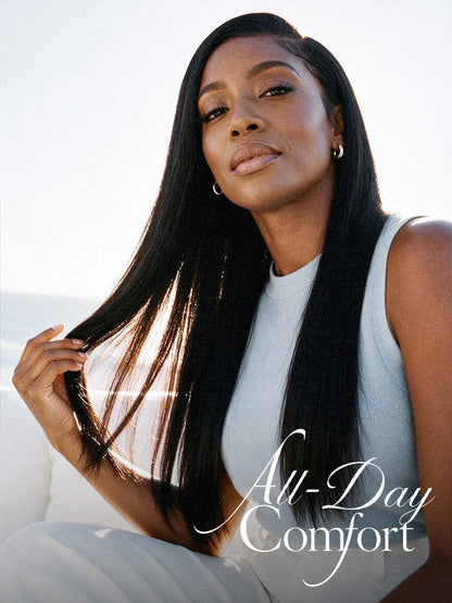 Luvme All-Day Comfort™ bone straight HD lace wig with baby hair, 7x6 closure, high density, and pre-cut glueless design.