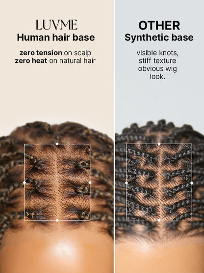 Luvme Hair OwnScalp™ Ombre Honey Blonde French Curl Knotless Boho Braids long lace wig with flexi fit cap and drawstring for secure wear.