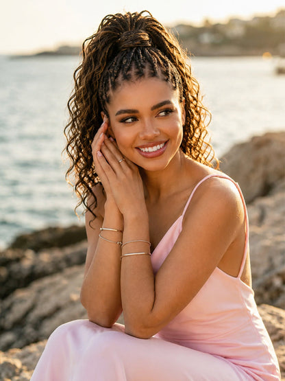 Luvme Hair OwnScalp™ Ombre Honey Blonde French Curl Knotless Boho Braids HD lace wig with drawstring cap, long and flexible fit.