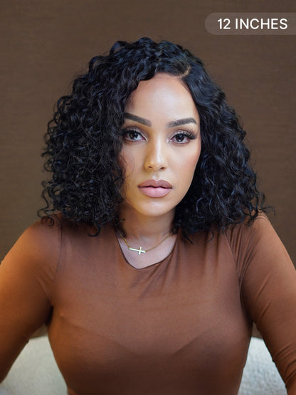 Ready to Go Blonde Highlight / Natural Black / Ombre Brown Water Wave Short Curly Bob Wig Glueless Minimalist HD Lace Wig Pre-Cut Lace-81