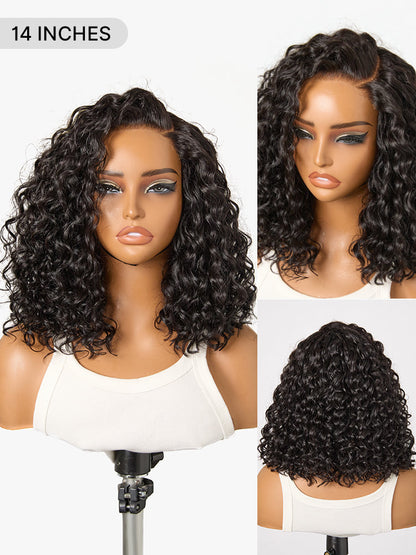Ready to Go Blonde Highlight / Natural Black / Ombre Brown Water Wave Short Curly Bob Wig Glueless Minimalist HD Lace Wig Pre-Cut Lace-82