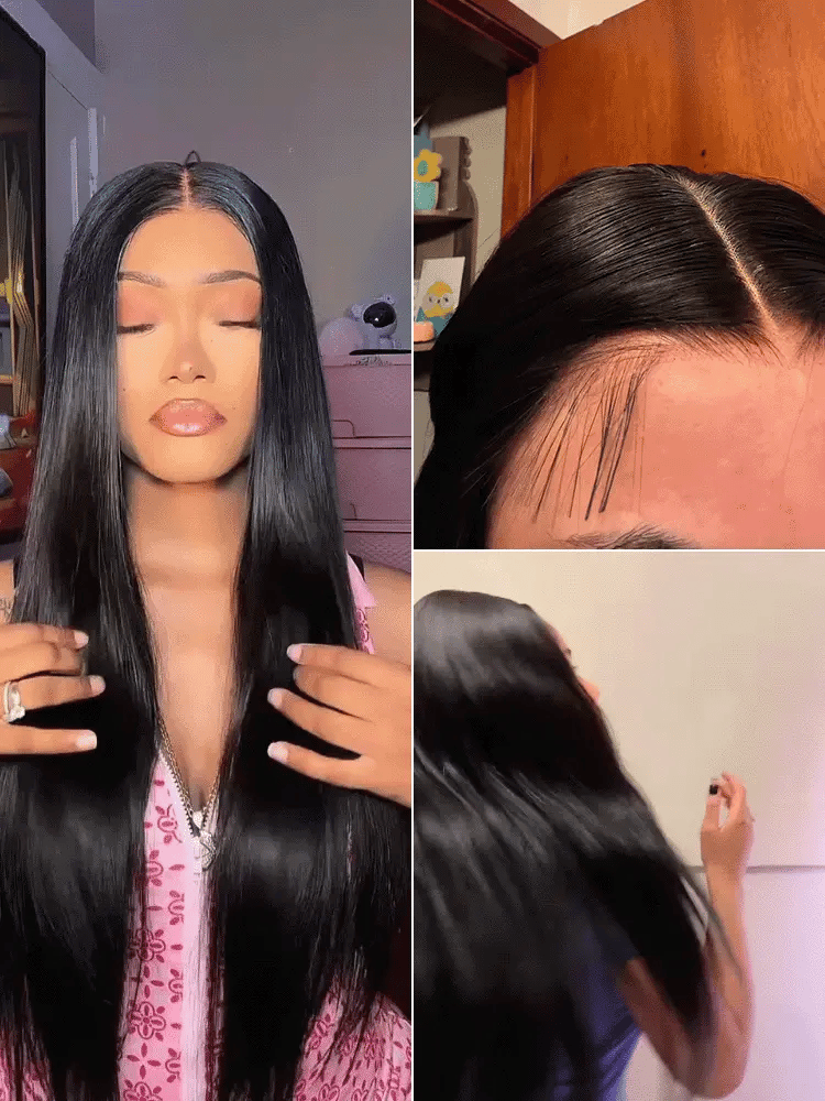 Luvme Hair AiryFit™ silky straight long wig with middle part, glueless 5x5 lace closure, pre-cut lace, and natural scalp appearance.