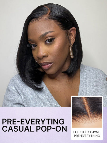 Luvme Hair PreMax Super Natural Blunt Cut Bob wig with 13x4 lace frontal, silky human hair, glueless, short style, pre-cut lace.