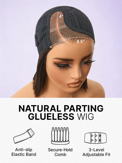 Luvme Hair black Yaki straight bob lace wig with pre-cut lace, glueless design, and all-day comfort cap, 200% density.