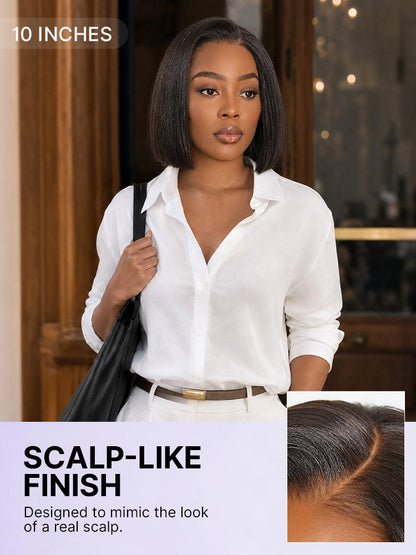Luvme Hair black Yaki straight bob lace wig with pre-cut lace, glueless cap, 200% density, all-day comfort, natural look
