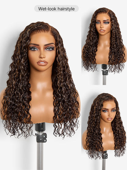 Luvme All-Day Comfort™ Wig PartingMax Brown Highlights Funmi Curly 7x6 Closure HD Lace Glueless Wig Pre Cut Lace-109